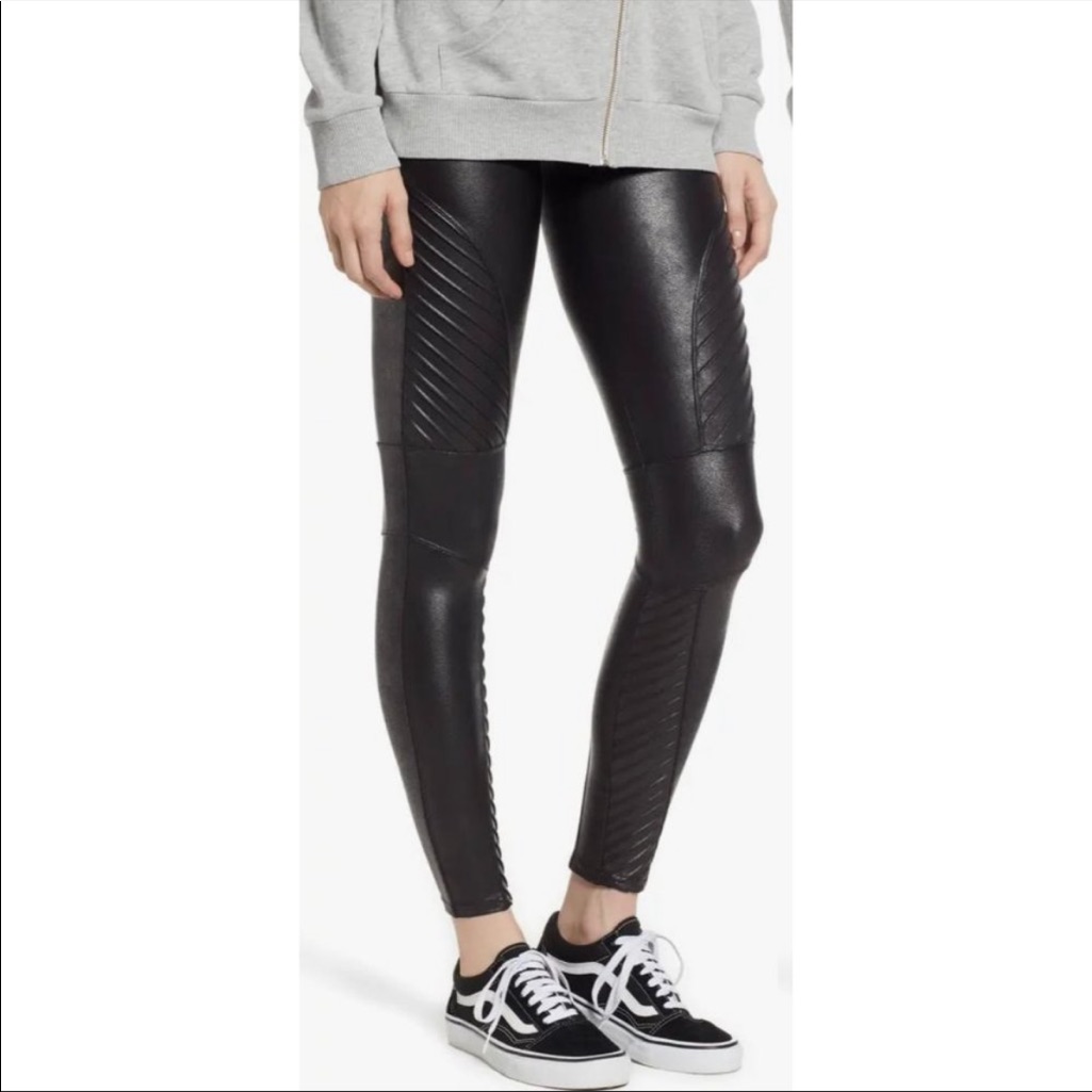 Spanx Faux Leather Moto Leggings In Black